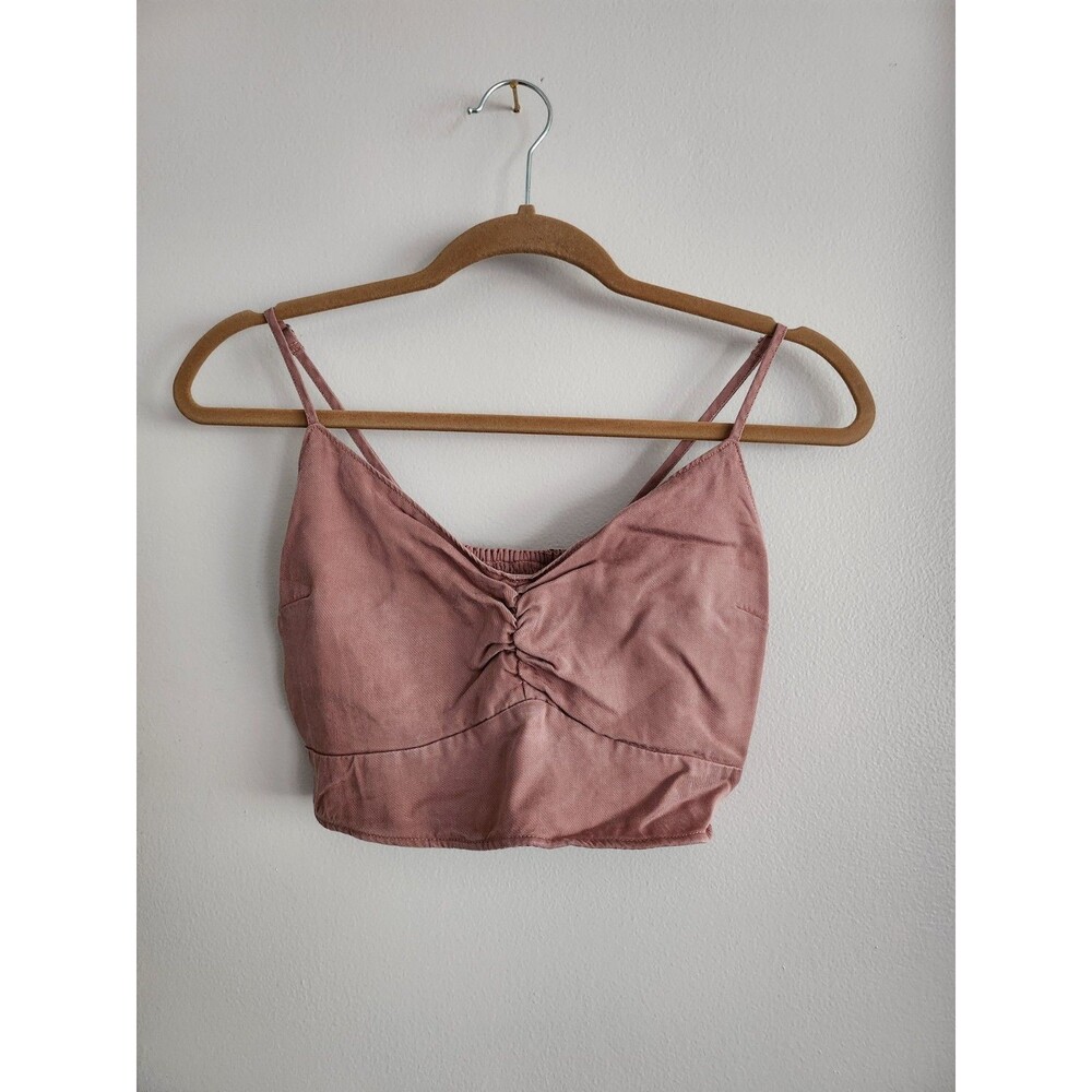 Abercrombie & Fitch V Neck Smocked Back Crop Top Pink Size Medium